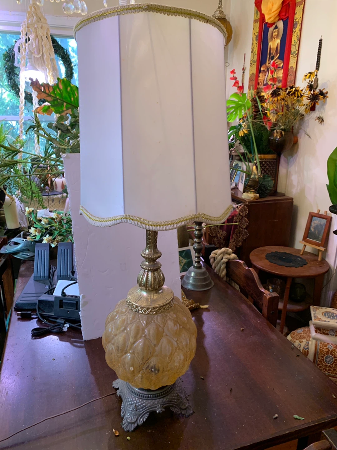 Vintage Pineapple Glass and Brass Table Lamp