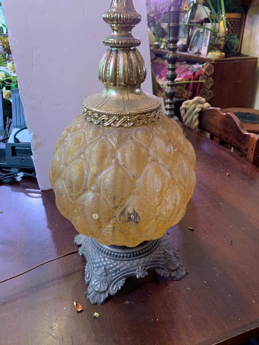 Vintage Pineapple Glass and Brass Table Lamp - photo 2