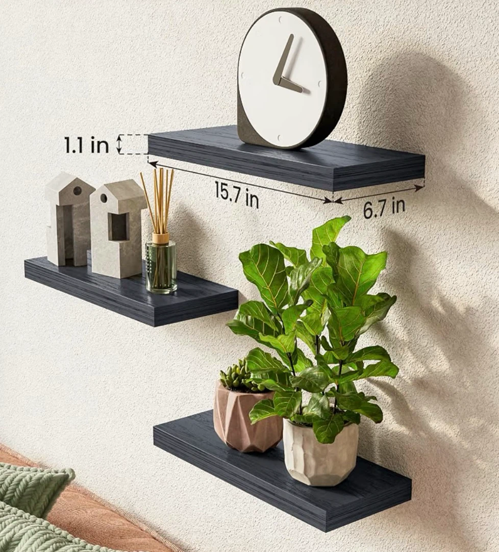 Set of 6 Black Floating Wall Shelves