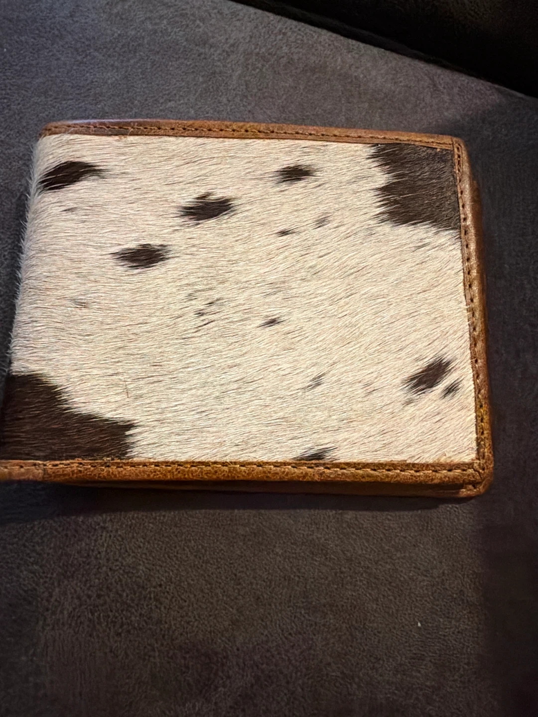 Cowhide and Brown Leather Bi-fold Wallet