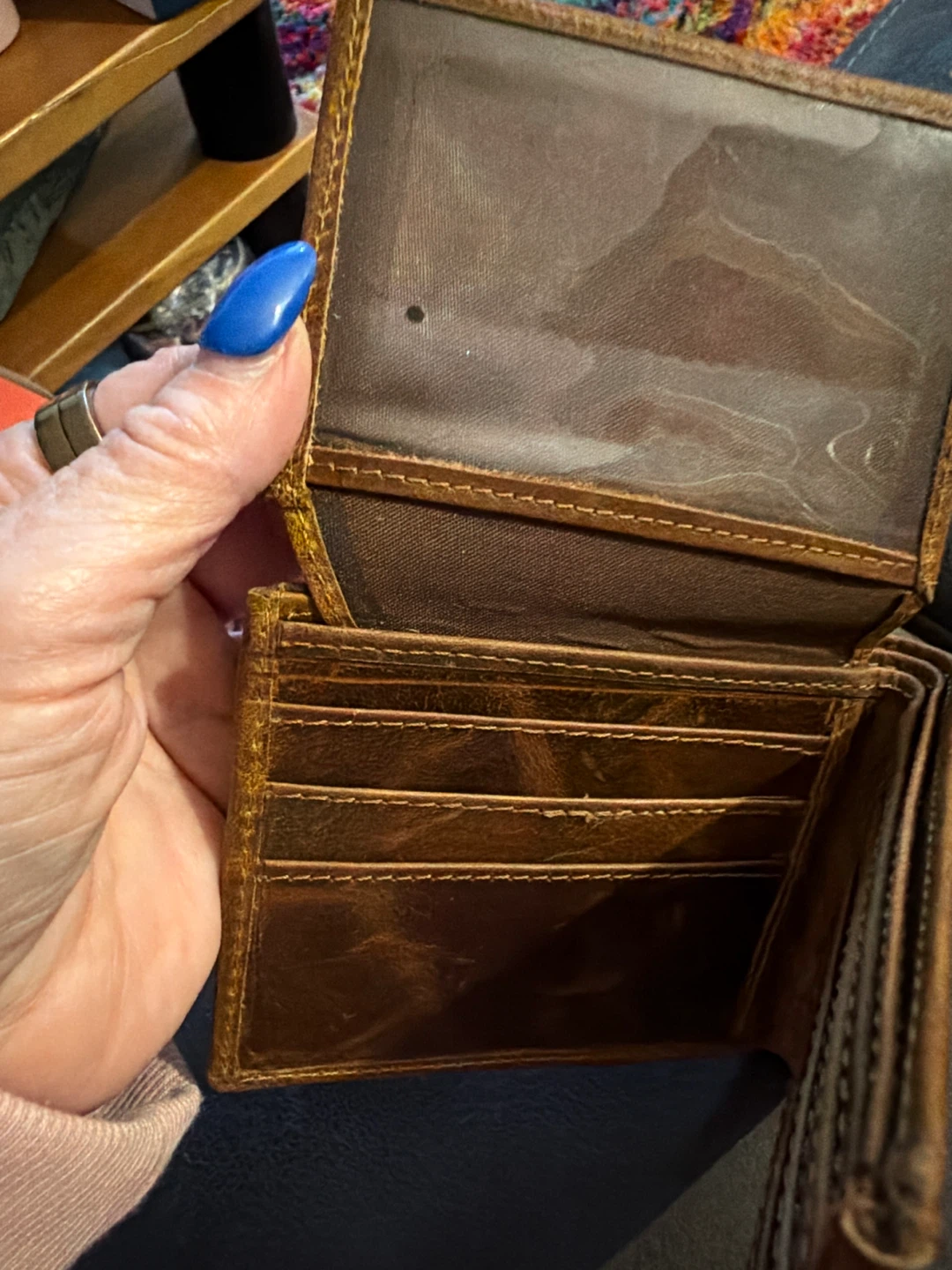 Cowhide and Brown Leather Bi-fold Wallet - photo 3