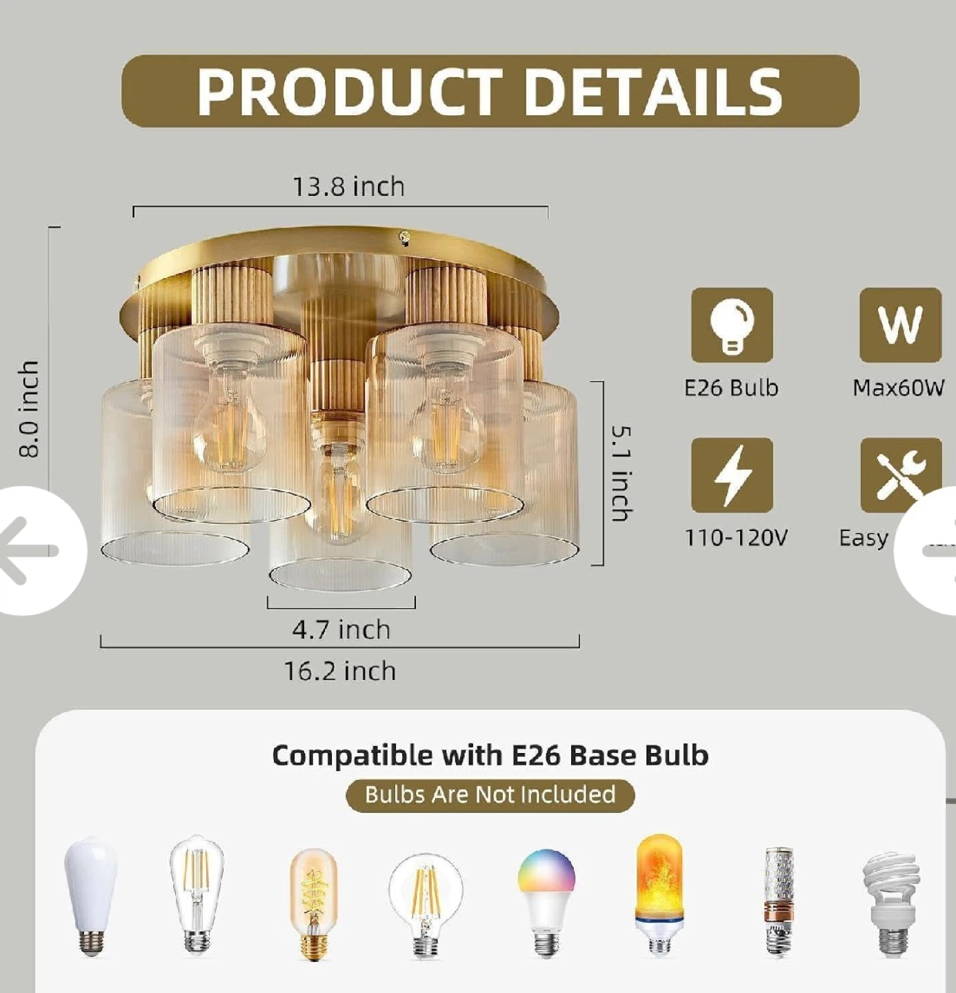 OKELI Modern Glass Flush Mount Ceiling Light - photo 2