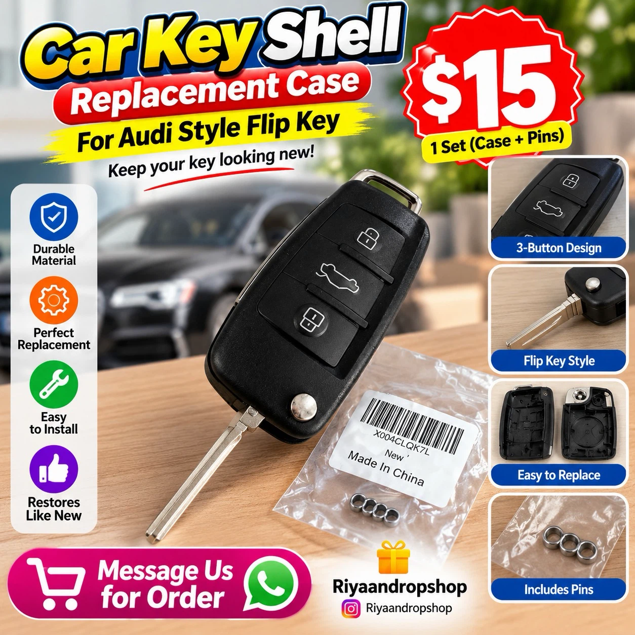 Audi Style Flip Key Replacement Case