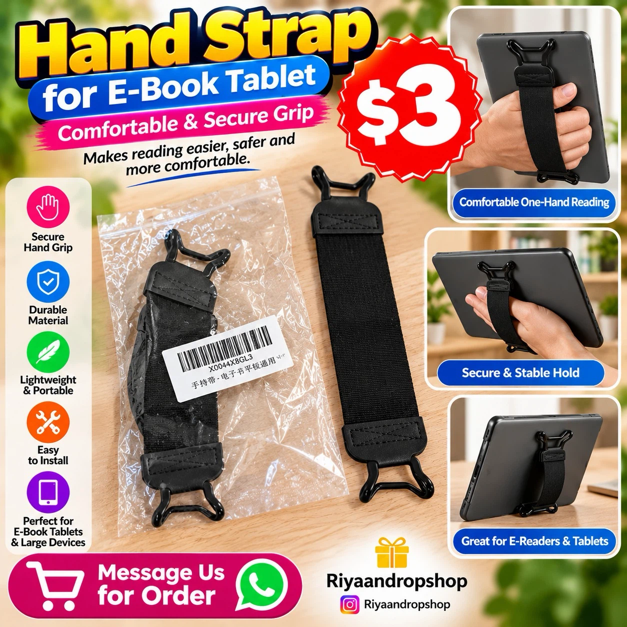 Black Hand Strap for E-Book Tablet