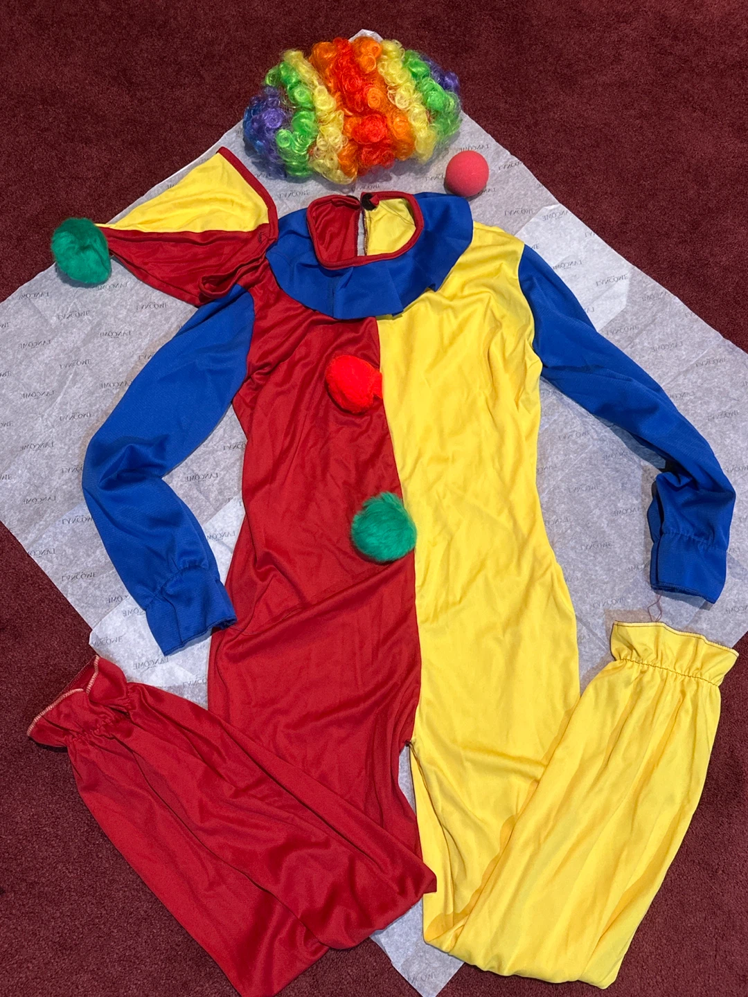 Clown Costume with Wig, Hat, and Nose