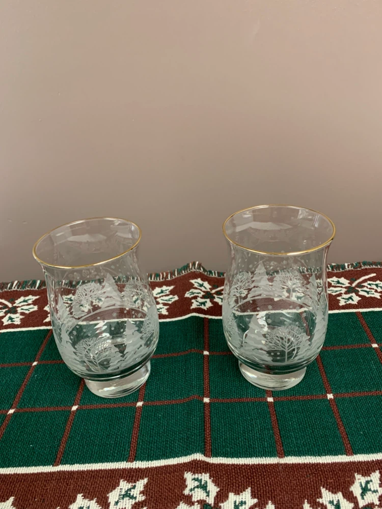 Set of Two Etched Winter Scene Glasses