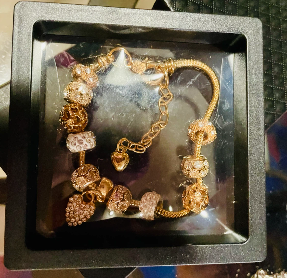 Gold-tone charm bracelet with rhinestones - photo 2