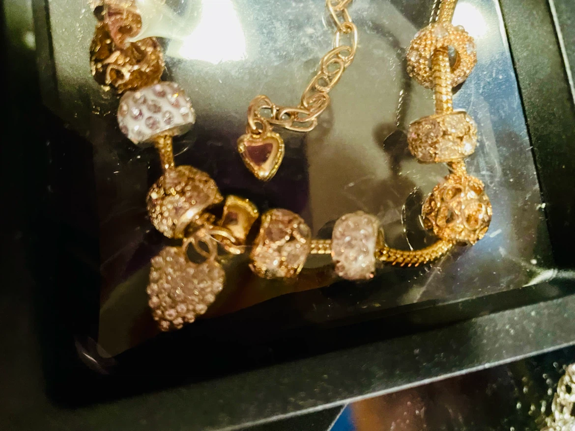 Gold-tone charm bracelet with rhinestones - photo 3
