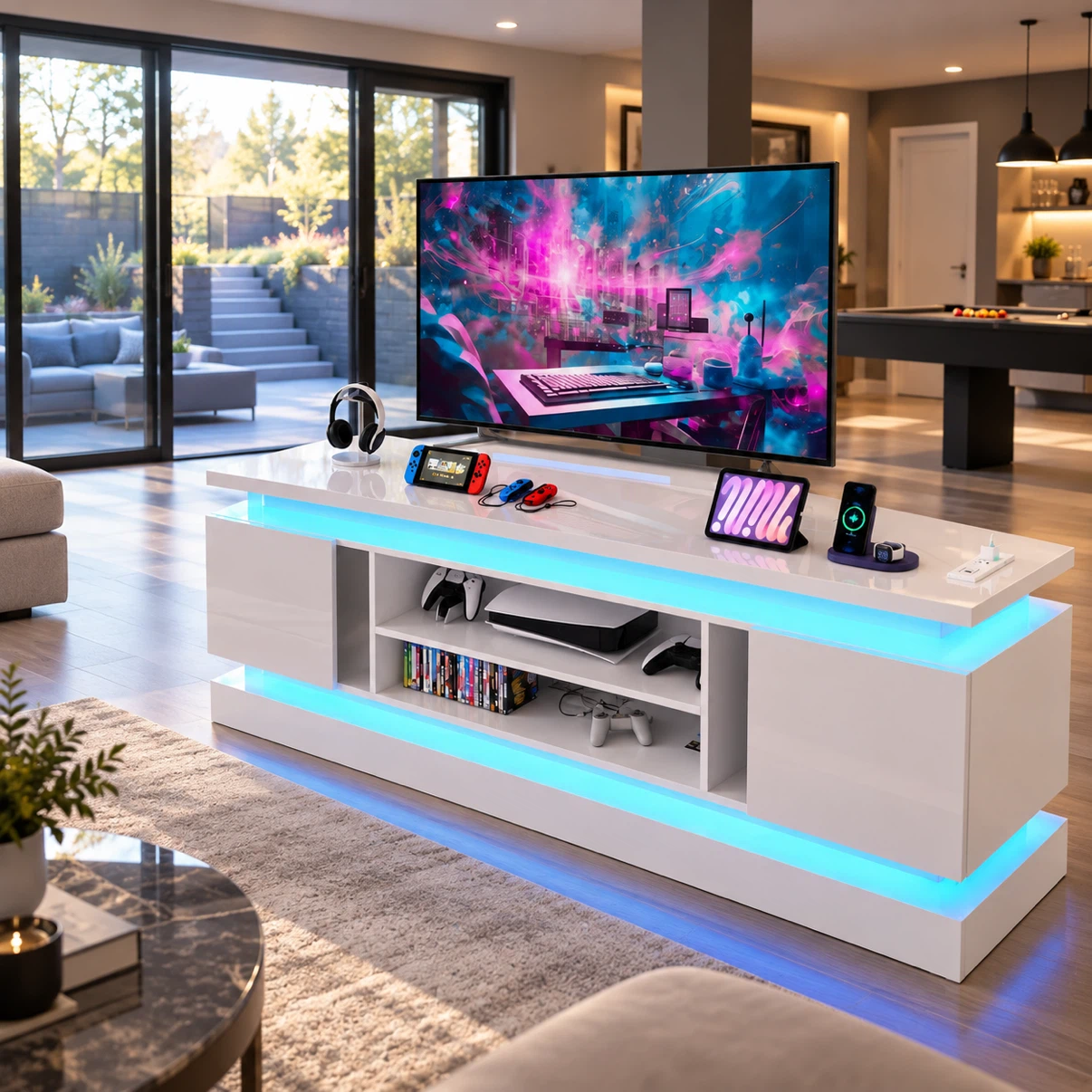 Modern White TV Stand with LED Lighting - photo 2