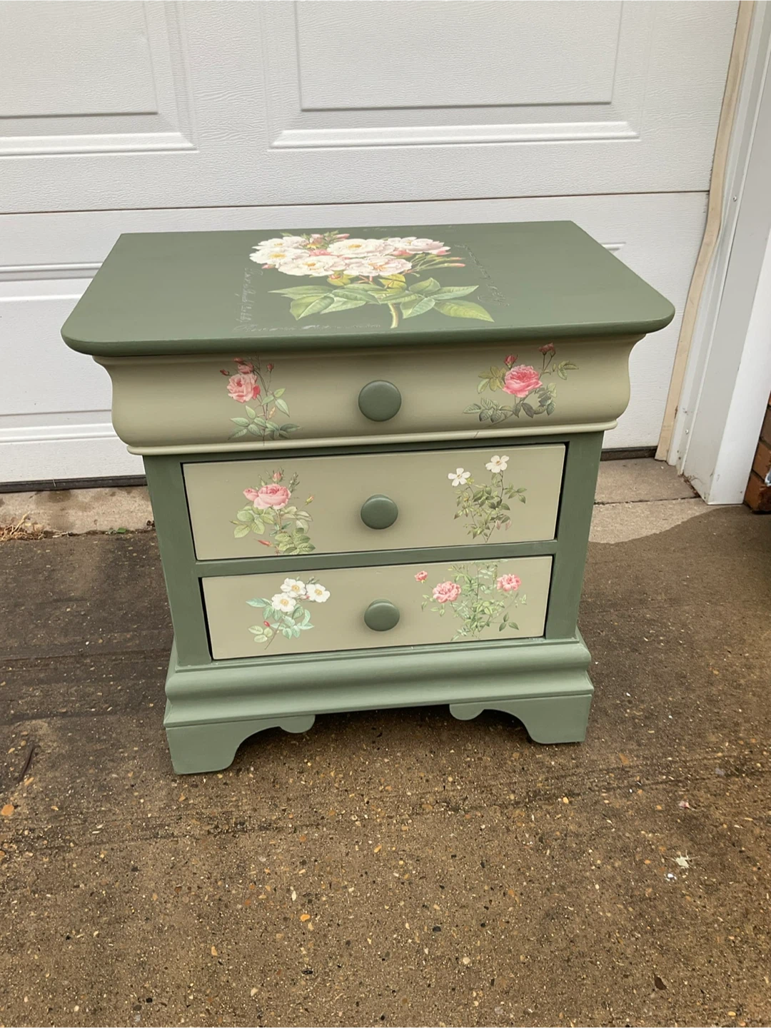 Green Floral Painted Nightstand
