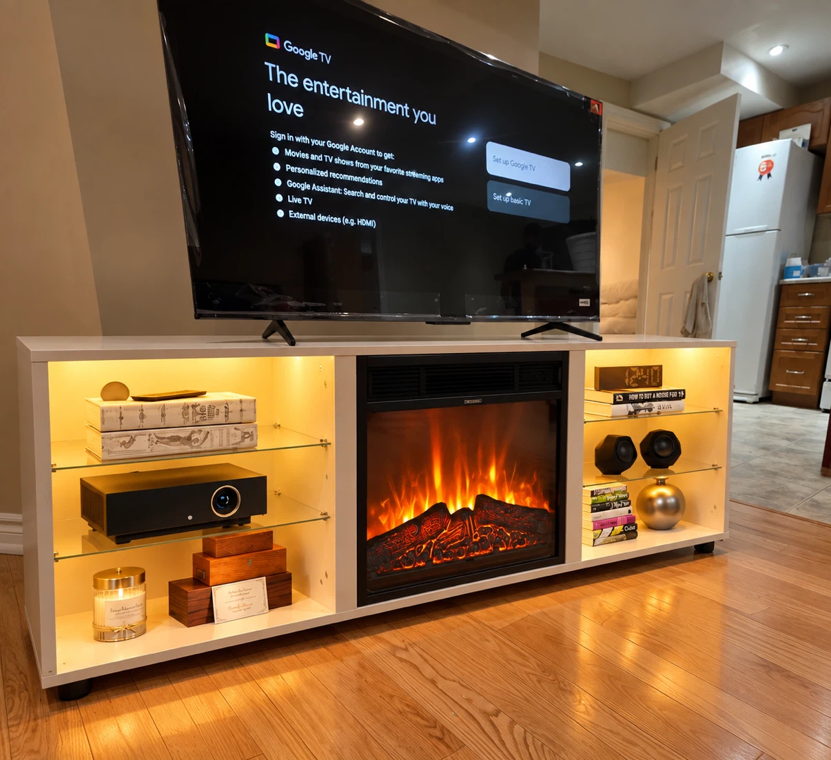 New White Electric Fireplace TV Stand