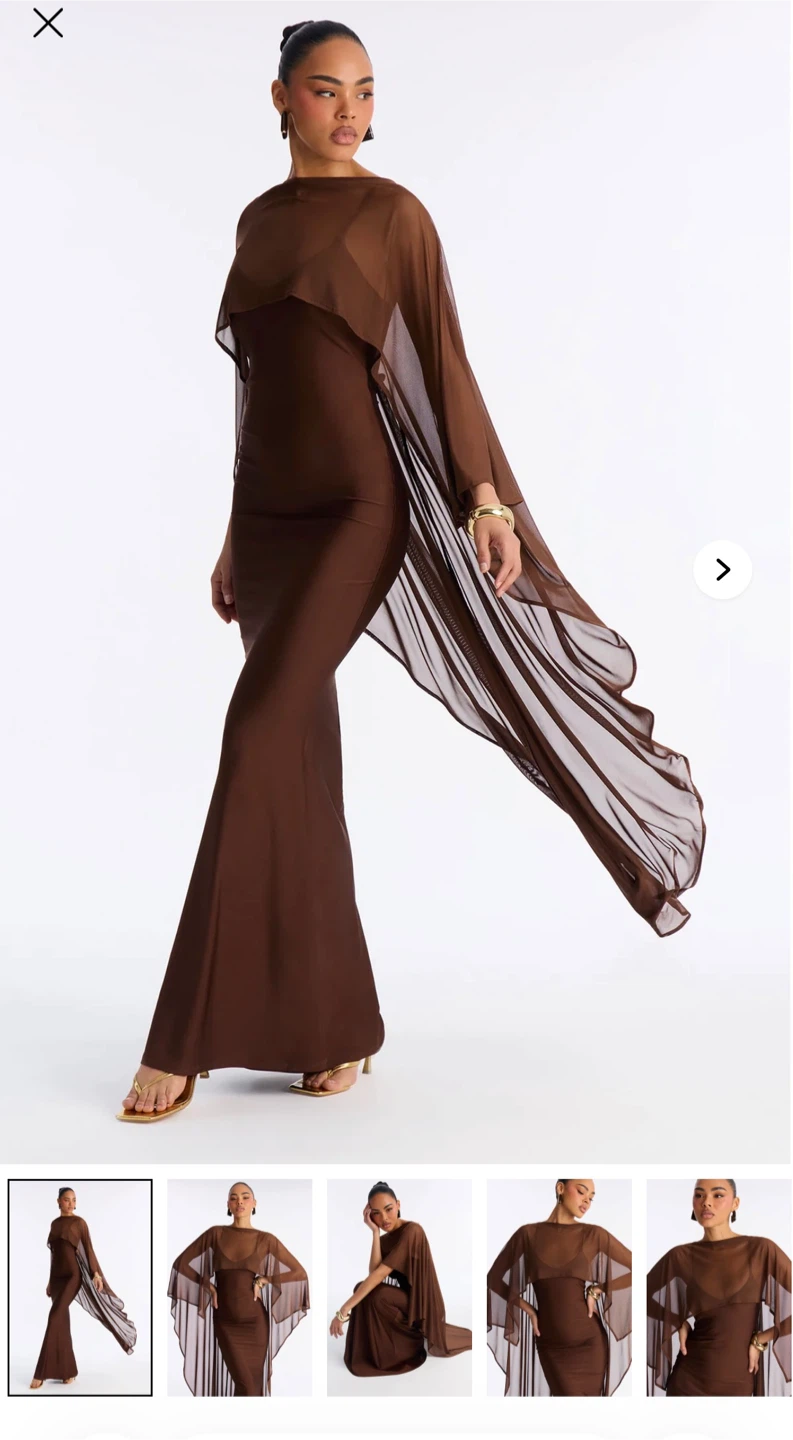 Brown Mesh Cape Maxi Dress L - photo 2