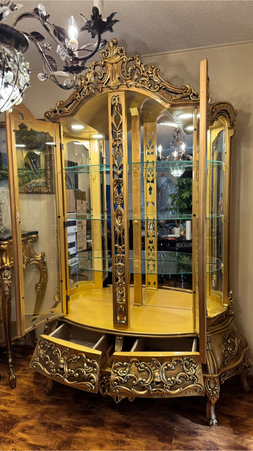 Vintage Ornate Gold French Rococo Style Curio Display Cabinet - photo 2