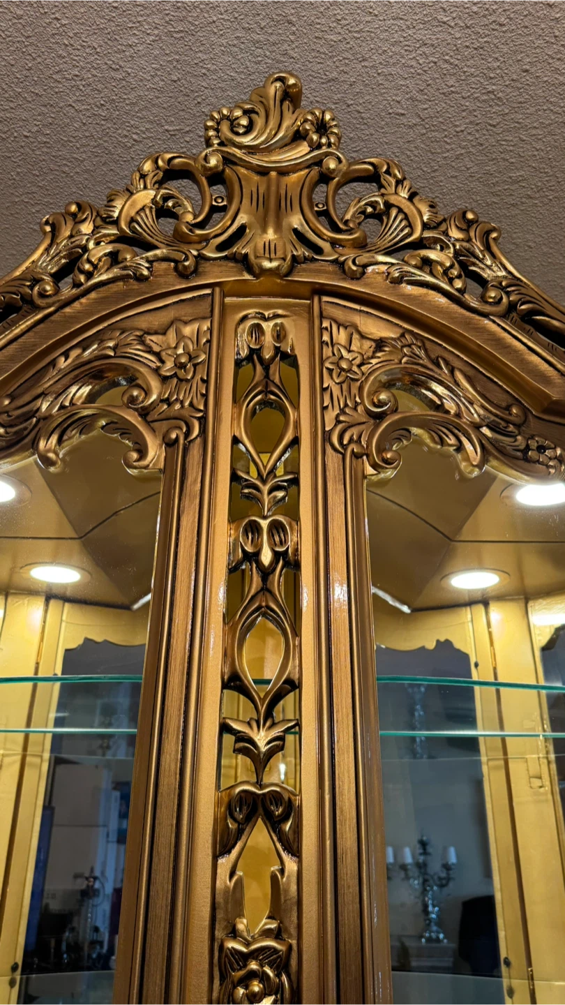 Vintage Ornate Gold French Rococo Style Curio Display Cabinet - photo 3