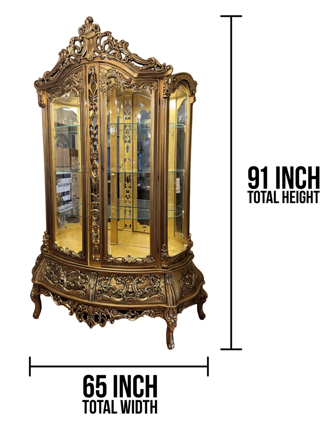 Vintage Ornate Gold French Rococo Style Curio Display Cabinet - photo 4