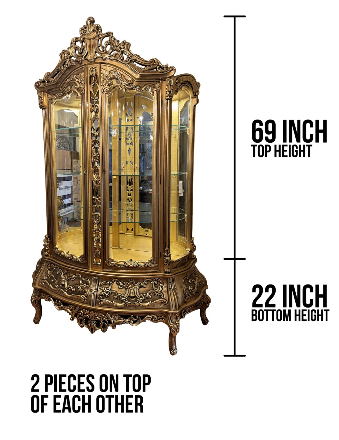 Vintage Ornate Gold French Rococo Style Curio Display Cabinet - photo 5