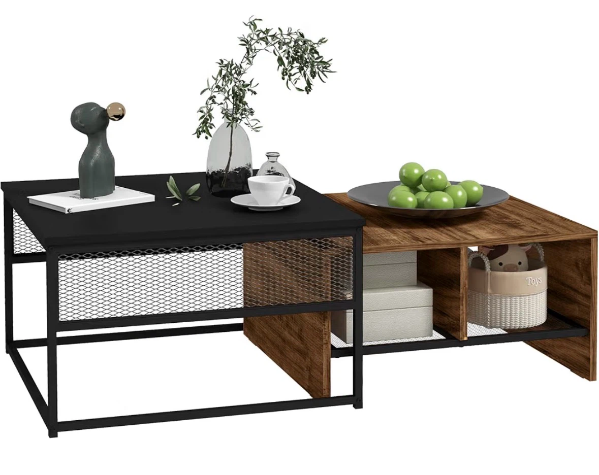 Nesting Coffee Table Set Black and Walnut - photo 2