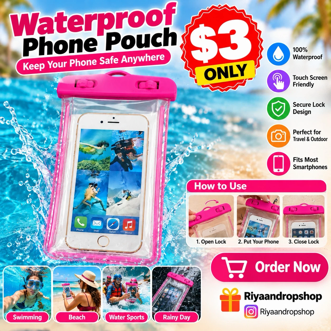 Waterproof Phone Pouch Pink