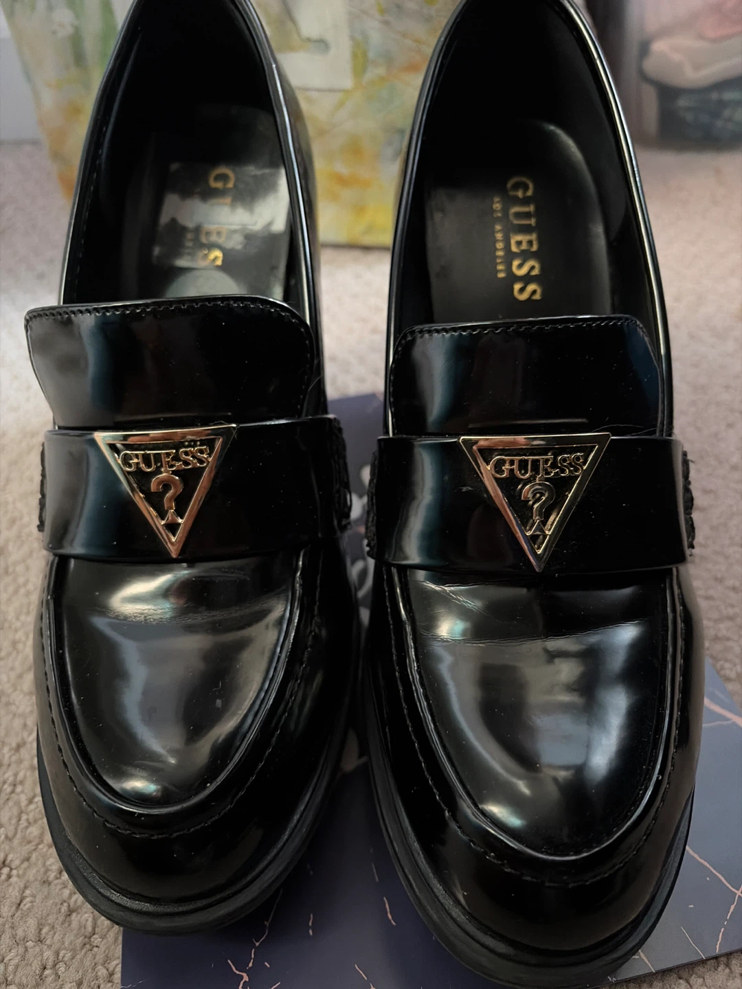 Guess black lug sole loafers