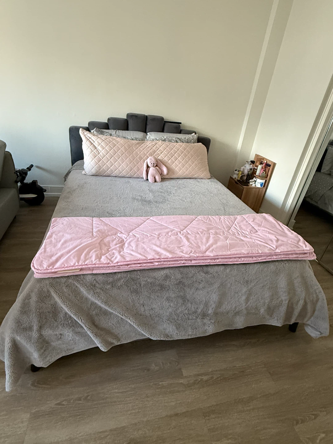 Upholstered Grey Channel Headboard Double Bed