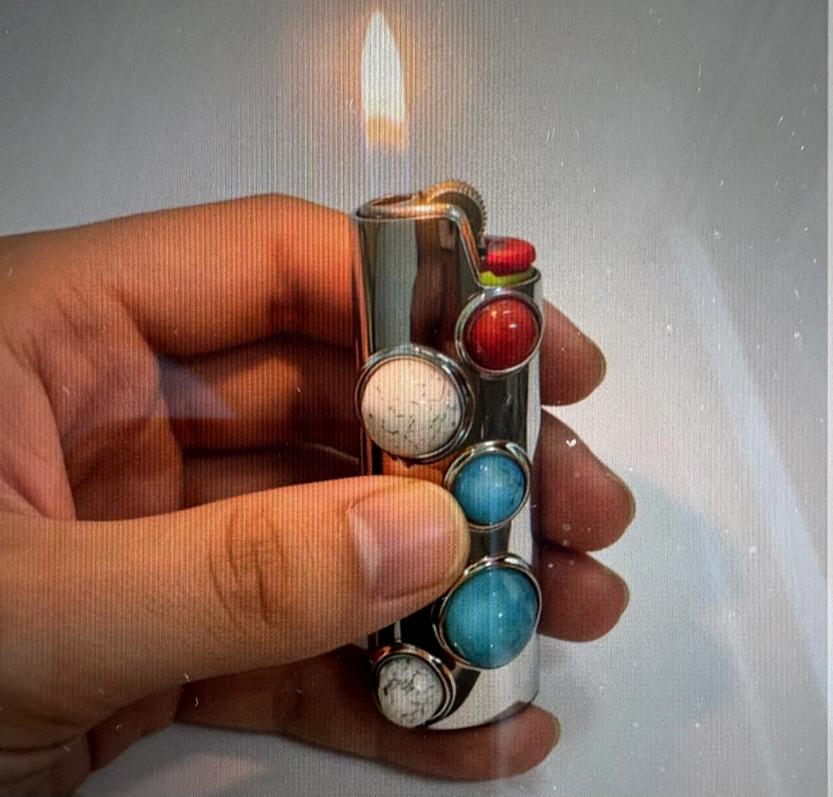 COOLEST Chrome lighter case with decorative stone inlays