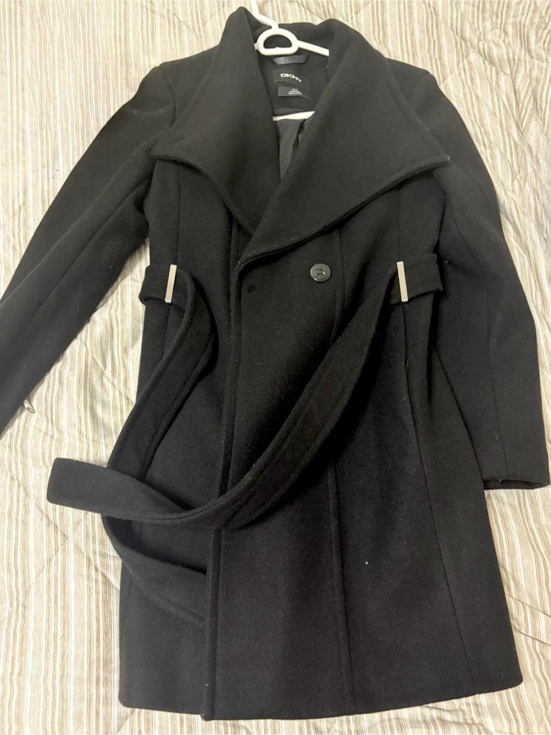 DKNY Black Wool-Blend Coat