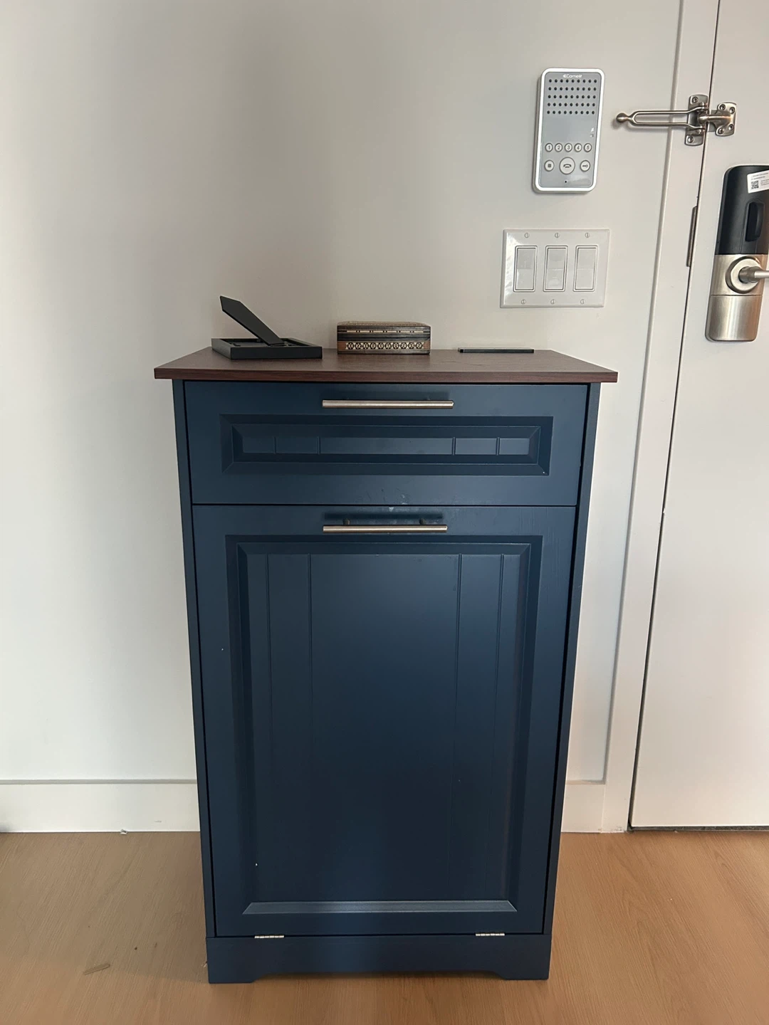 Tilt-Out Trash Cabinet with Drawer
