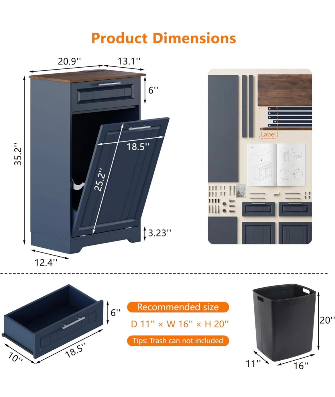 Tilt-Out Trash Cabinet with Drawer - photo 2