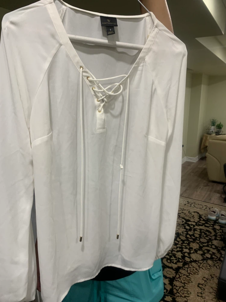 Worthington White Lace-Up Blouse