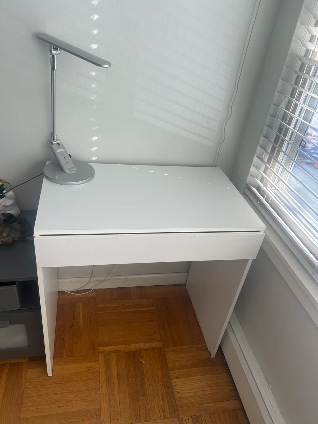White Vanity Desk with Flip-Up Mirror – $35