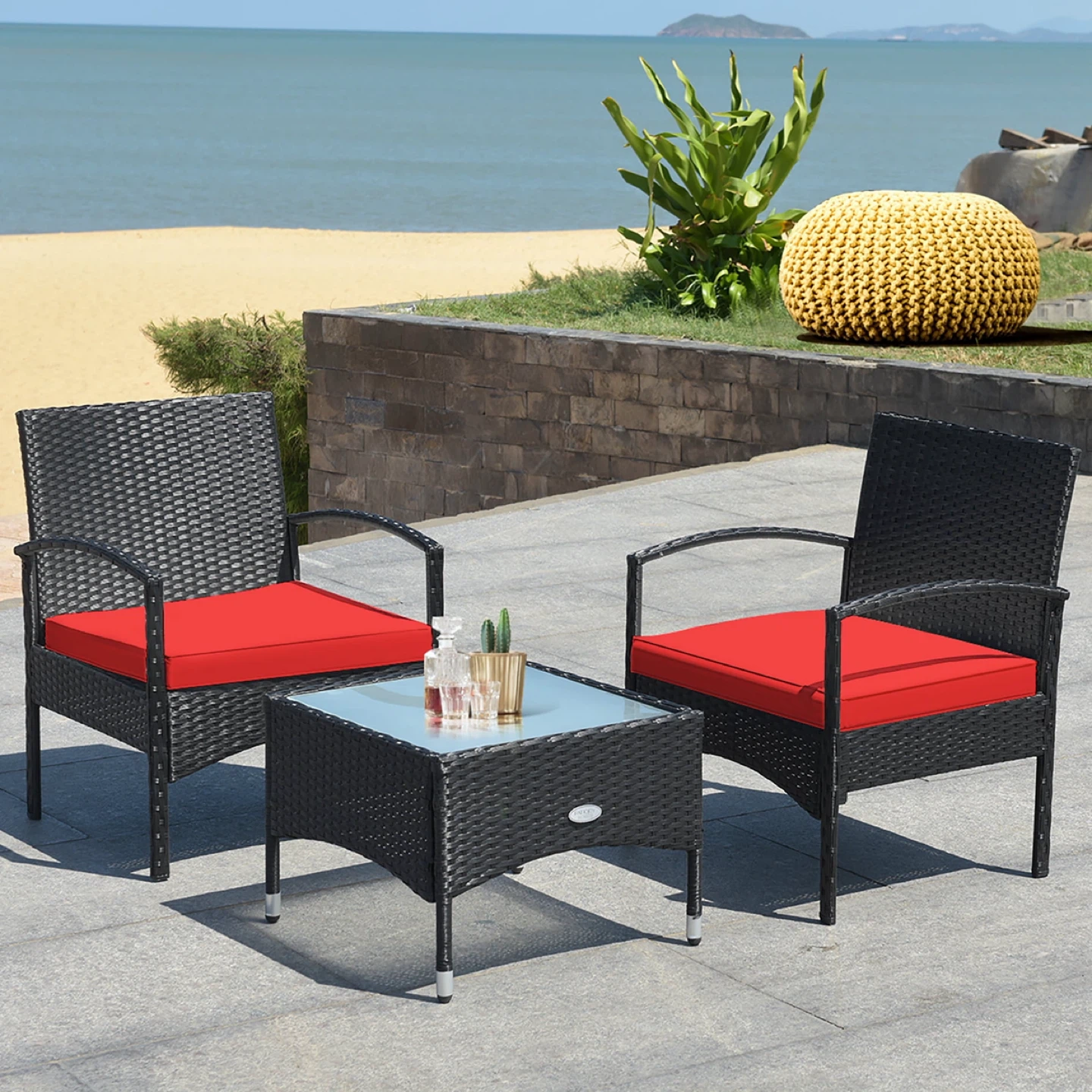 3-Piece Rattan Patio Bistro Set