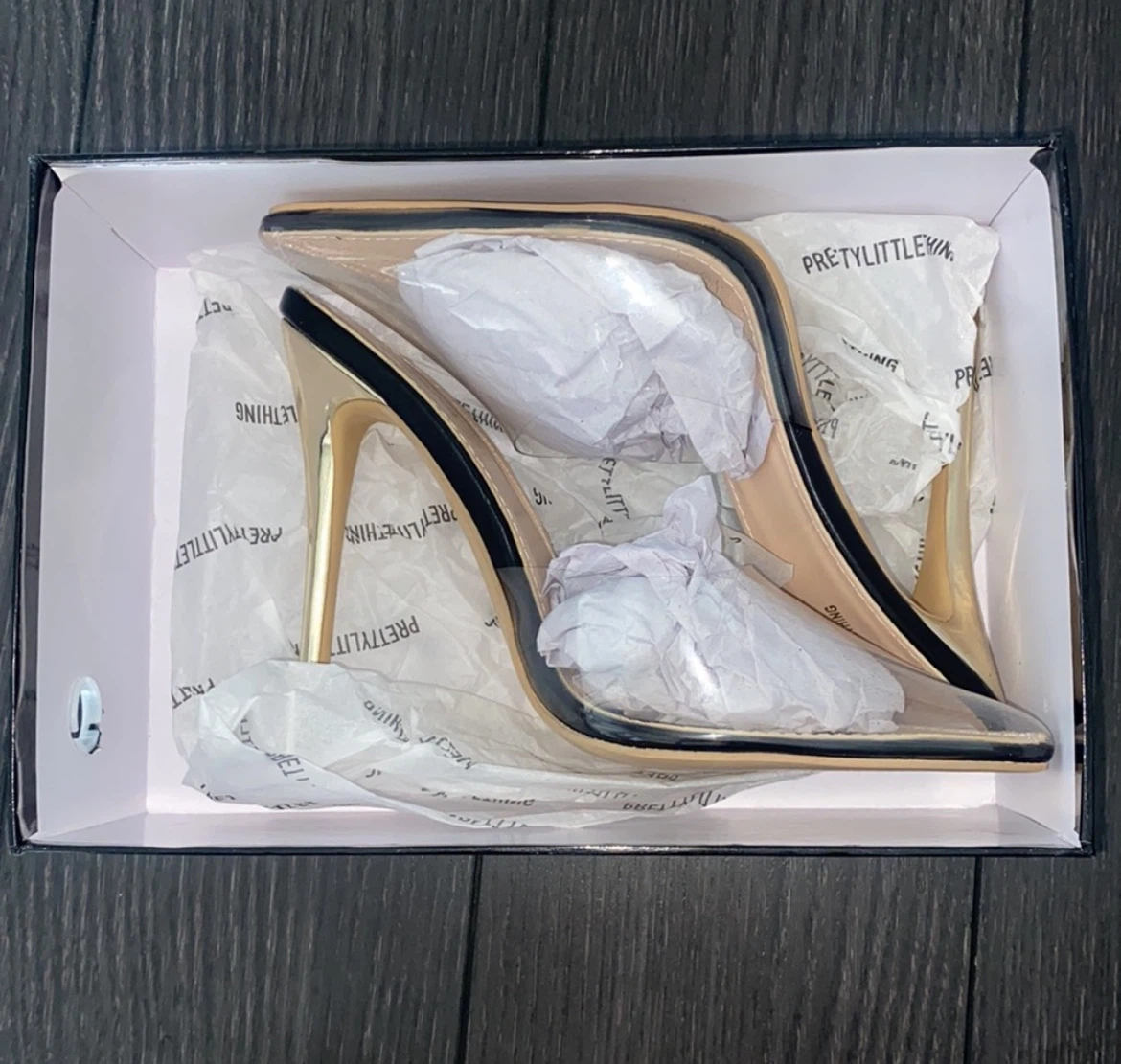 PRETTYLITTLETHING Clear Mule Court Heels - Size 3