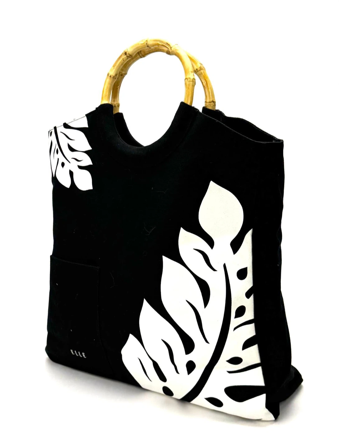 ELLE Black Canvas Tote Bag with Bamboo Handles - photo 3