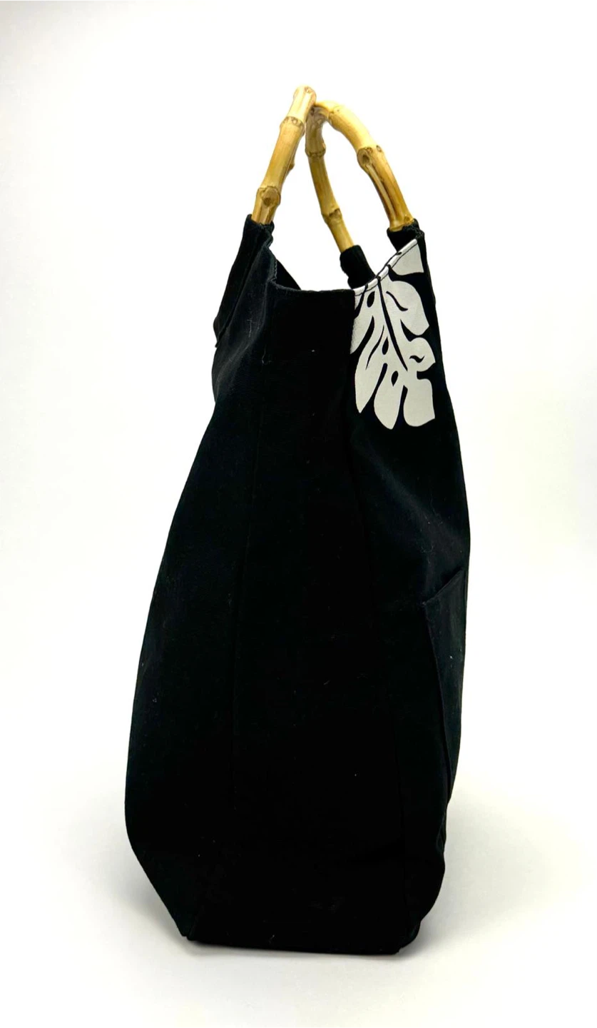 ELLE Black Canvas Tote Bag with Bamboo Handles - photo 5