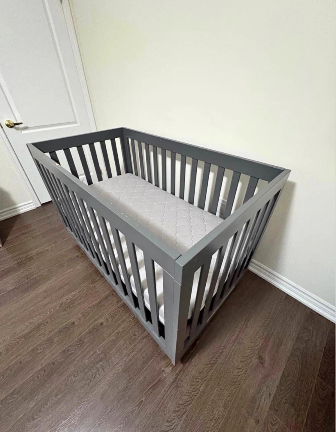 Grey Wooden Baby Crib with Mattress - photo 2