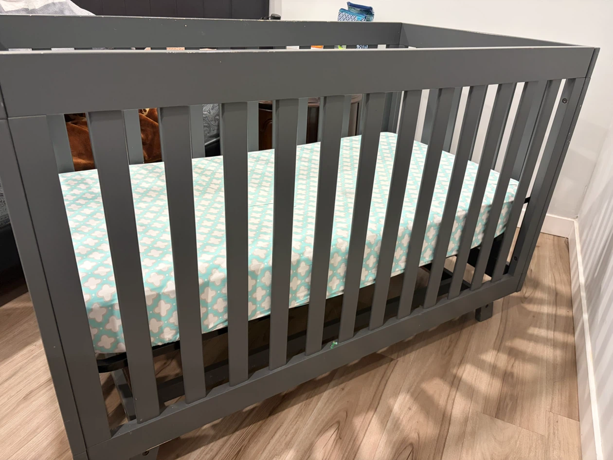 Grey Wooden Baby Crib with Mattress - photo 3