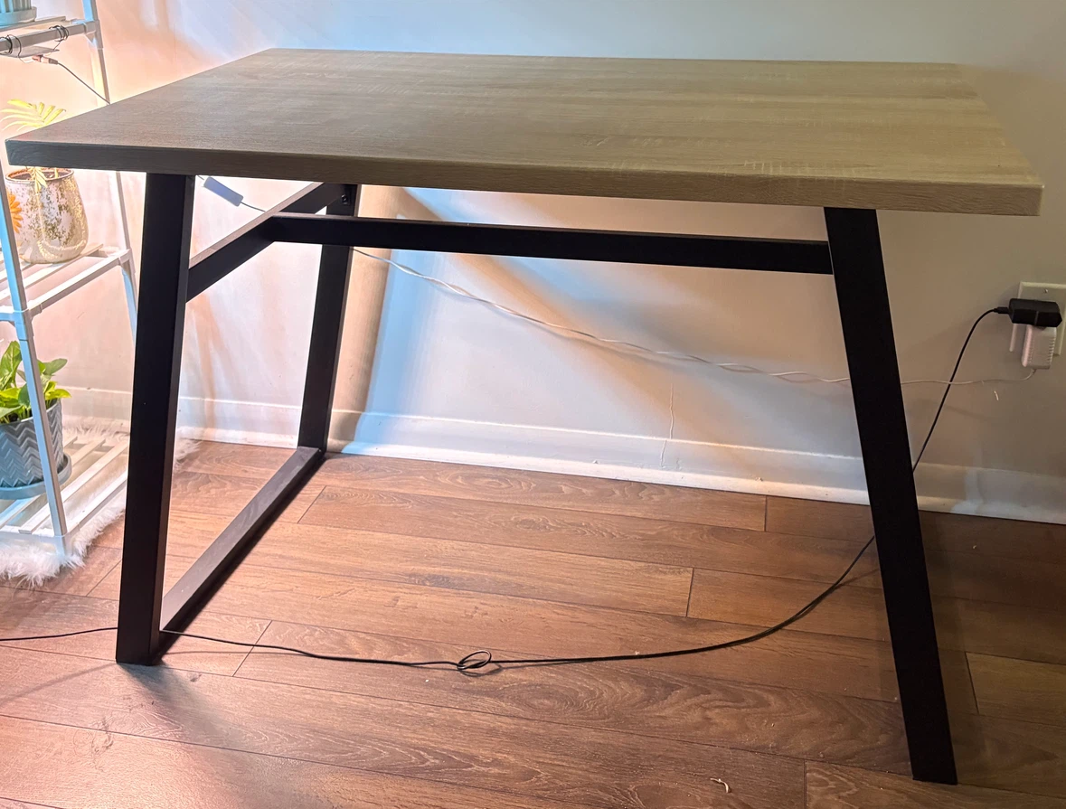 Modern Wood Grain Desk with Black Metal Frame