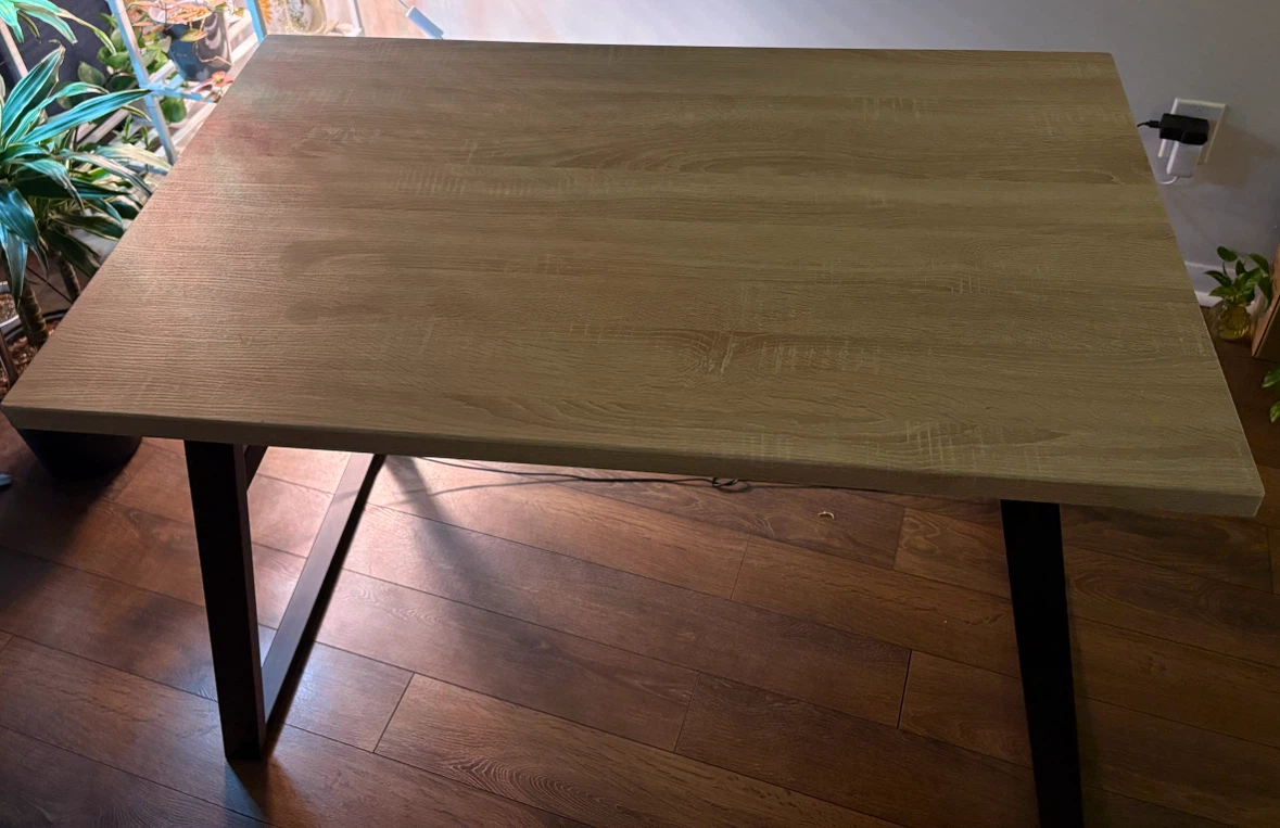 Modern Wood Grain Desk with Black Metal Frame - photo 2