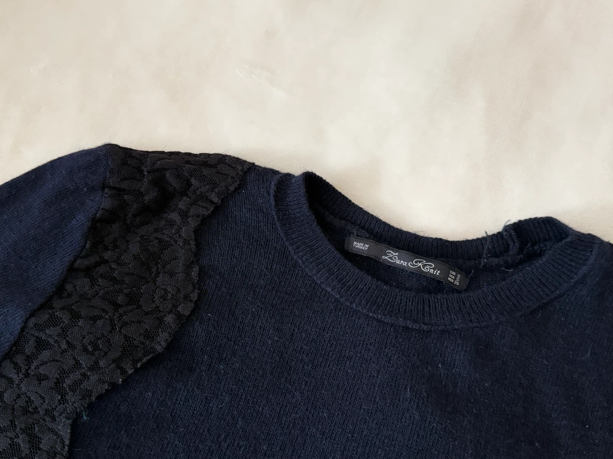 Zara Knit Dark Blue Sweater with Black Lace