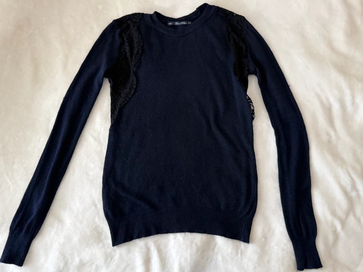 Zara Knit Dark Blue Sweater with Black Lace - photo 2