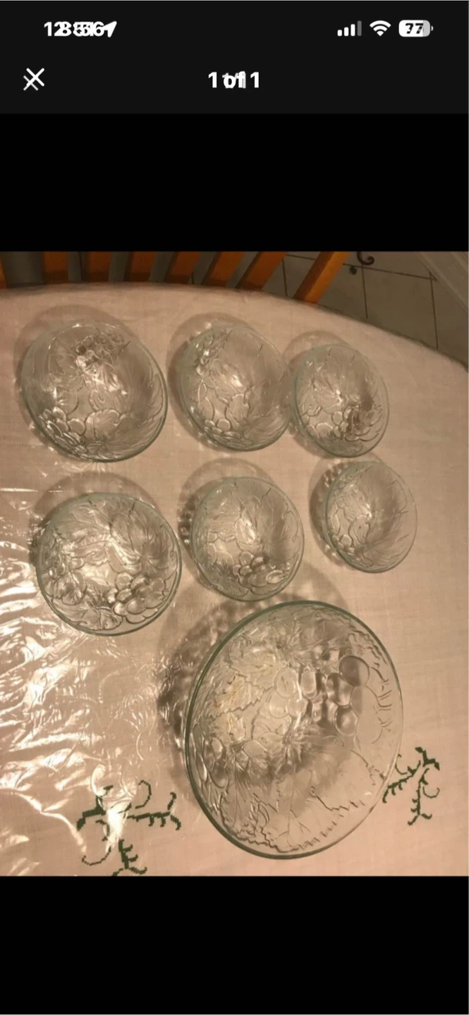 Vintage Pressed Glass Fruit Motif Serving Bowl Set