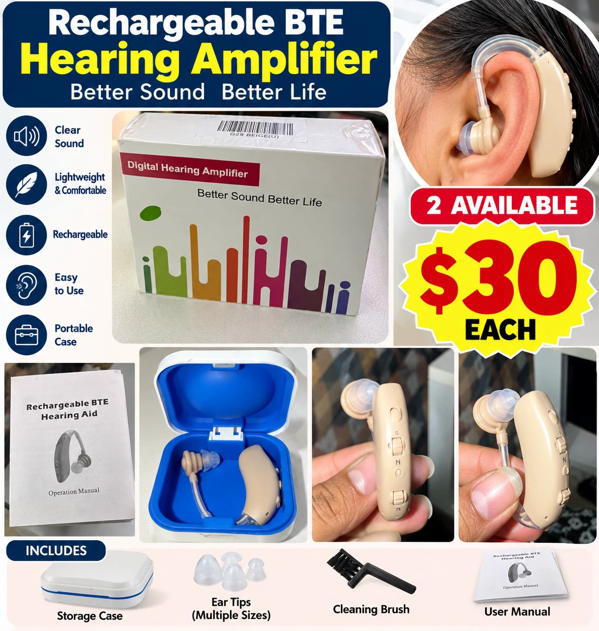 Rechargeable BTE Hearing Amplifier
