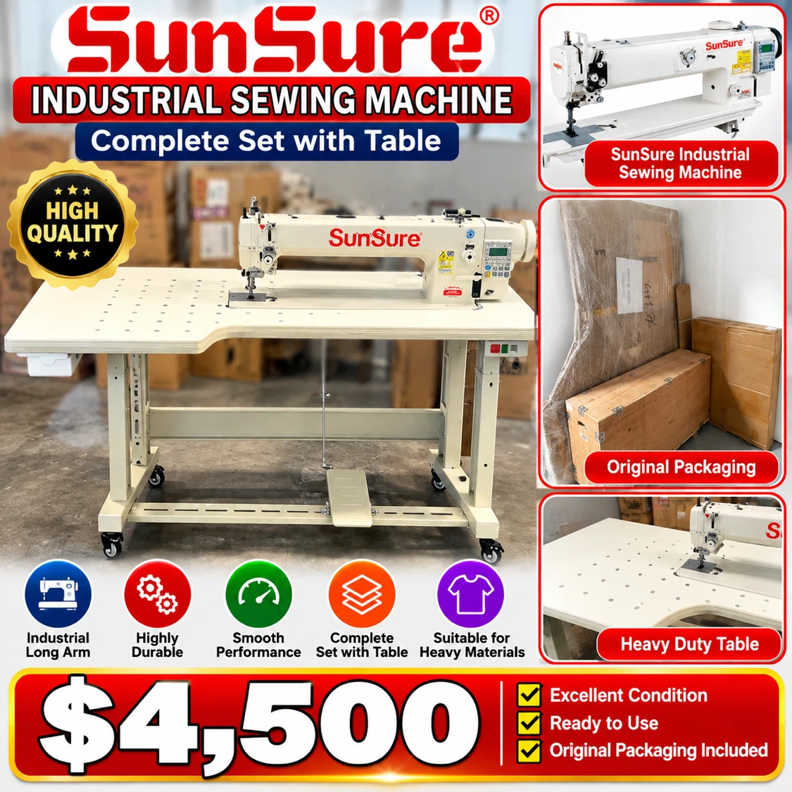 SunSure Industrial Sewing Machine with Table