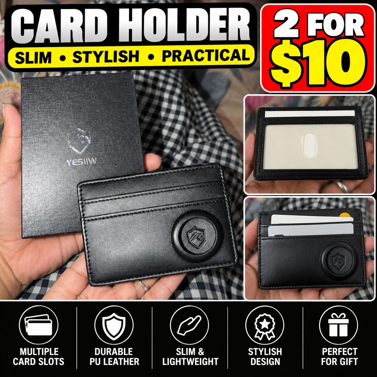 YESIIW Slim PU Leather Card Holder