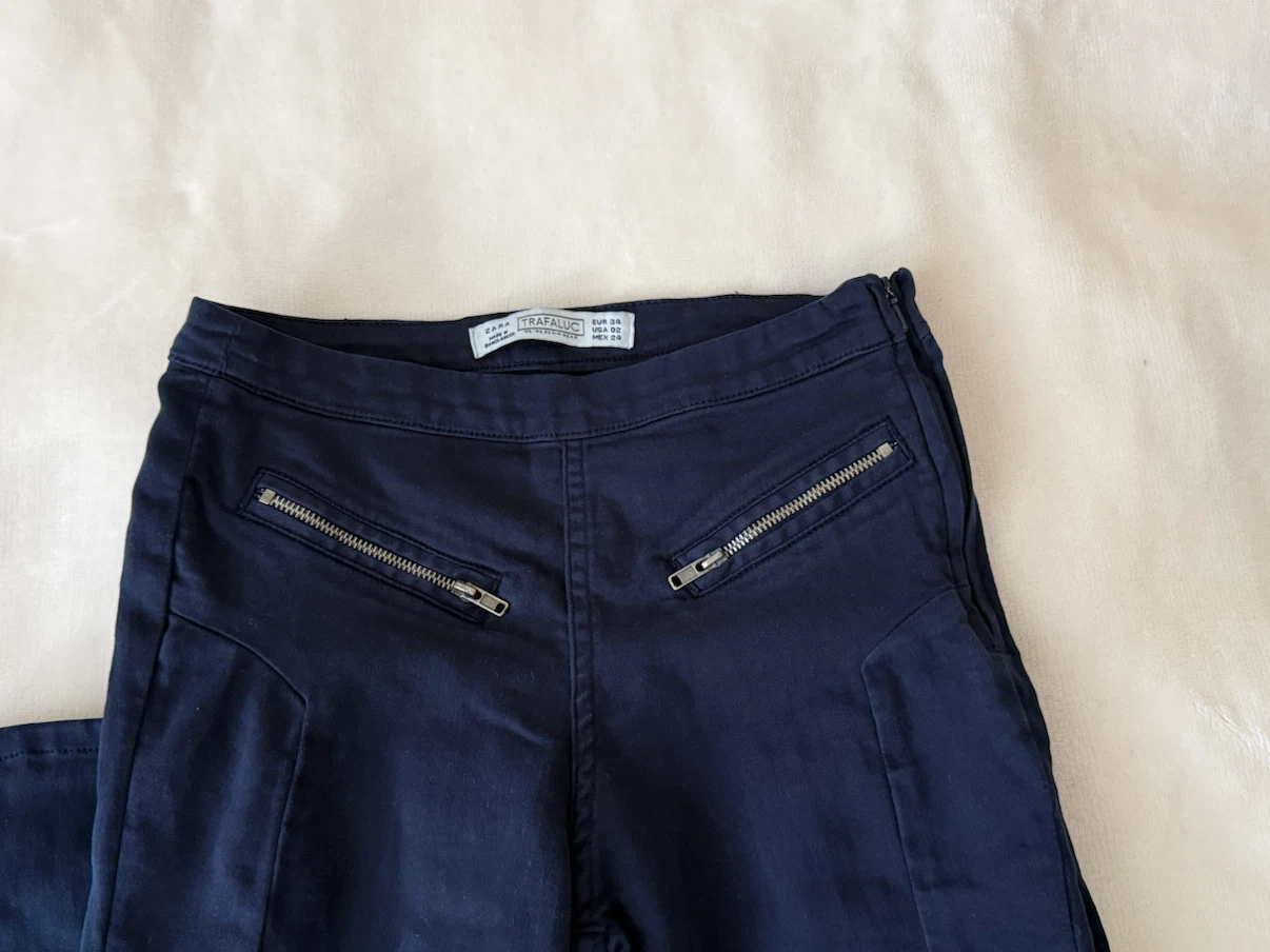 NEW: Zara Trafaluc Dark Blue Pants with Zipper Details