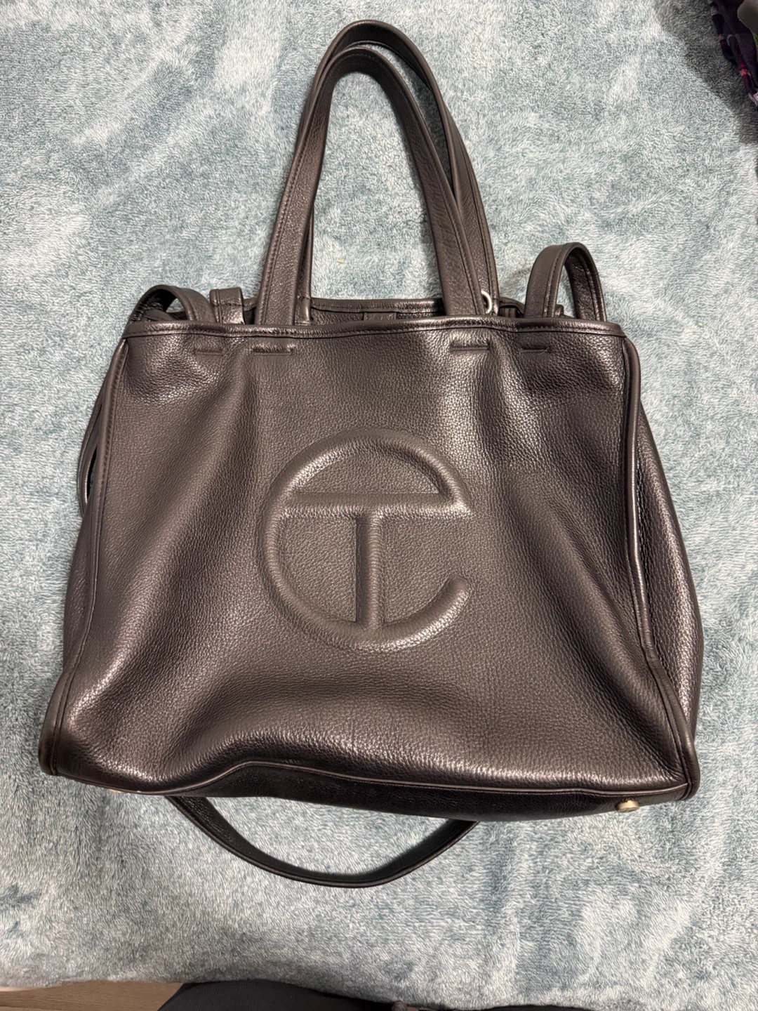 Telfar Black Leather Shopping Bag
