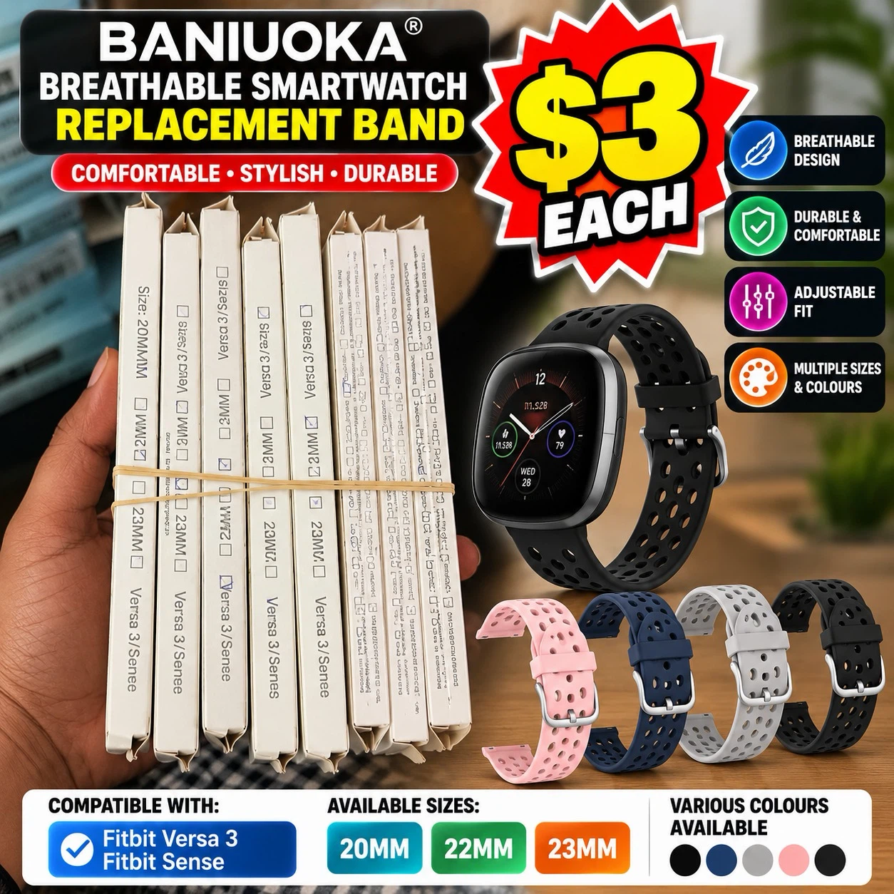 Baniuoka Breathable Smartwatch Band for Fitbit