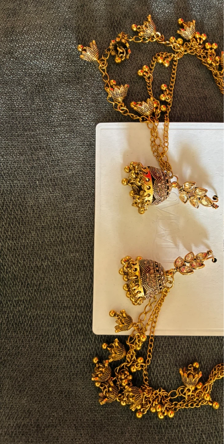 Traditional Jhumka Earrings with Chain - photo 2