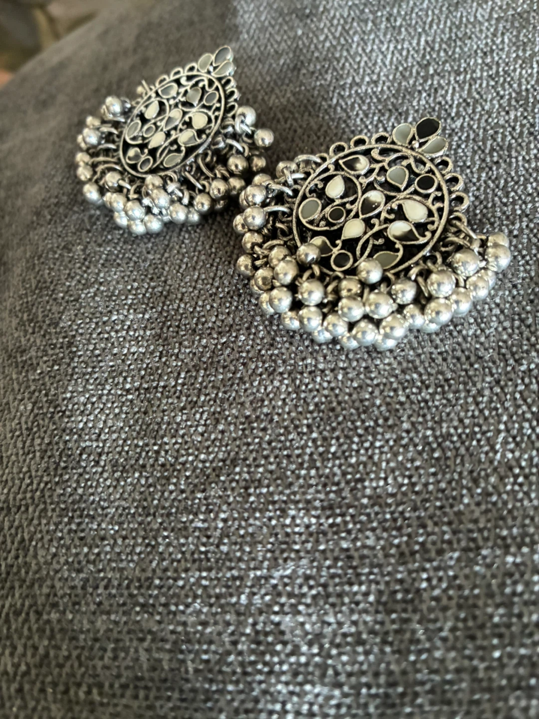 Oxidized Silver Jhumka Earrings - photo 2