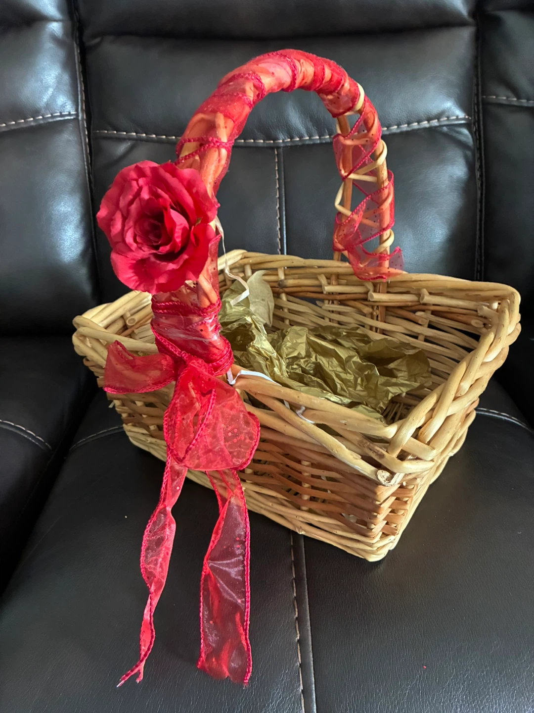 Wicker Gift Basket with Red Ribbon